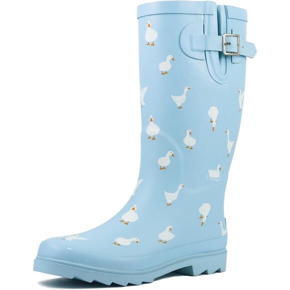 Shoes - Women's Puddle Ducks Blue Waterproof Tall Knee High Rubber landchief Rain Boot